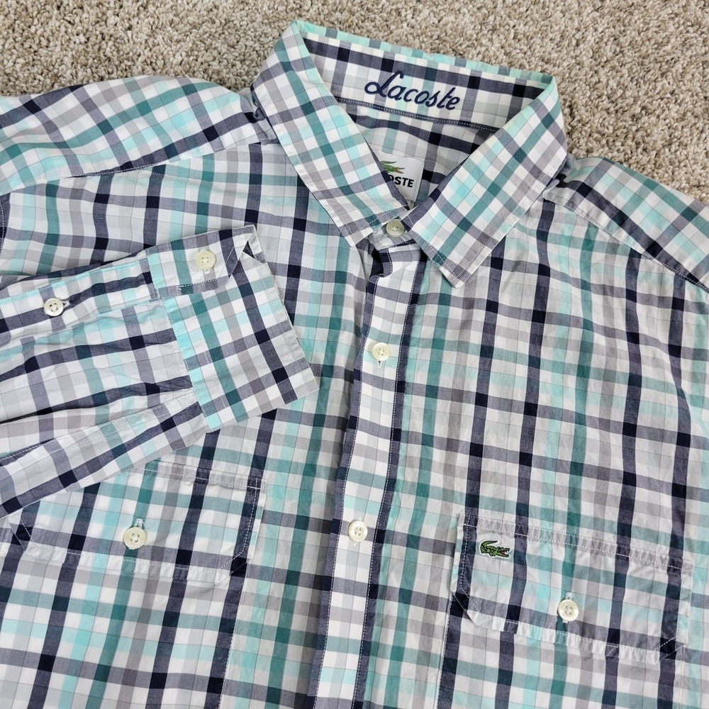 Lacoste‎ Slim Fit Mens 42 Multicolor Plaid Button Up LS 2 Pocket Work Shirt